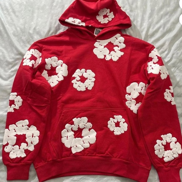 COPY - New Red Denim Tears Hoodie with White Wreath Design Size Medium - Picture 4 of 4